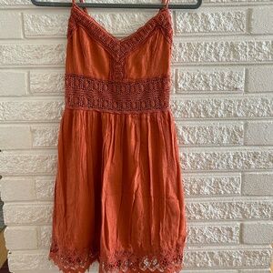 Abercrombie Boho Mini Dress. Orange, fit&flare, lace, sleveless, small.